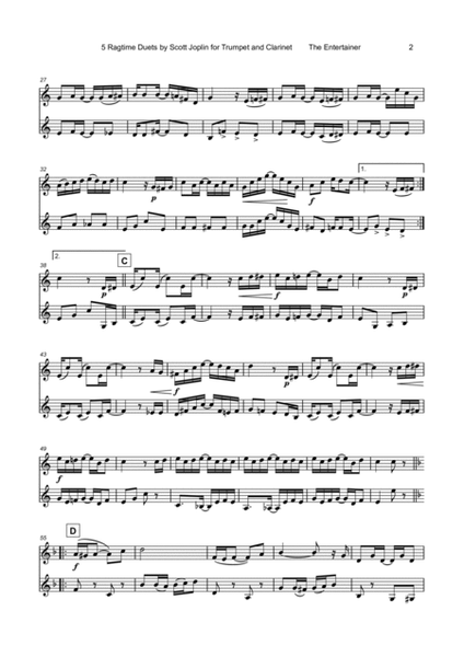 Five Ragtime Duets by Scott Joplin for Trumpet and Clarinet