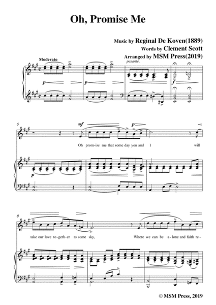 Reginal De Koven-Oh,Promise Me,in A Major,for Voice&Piano image number null