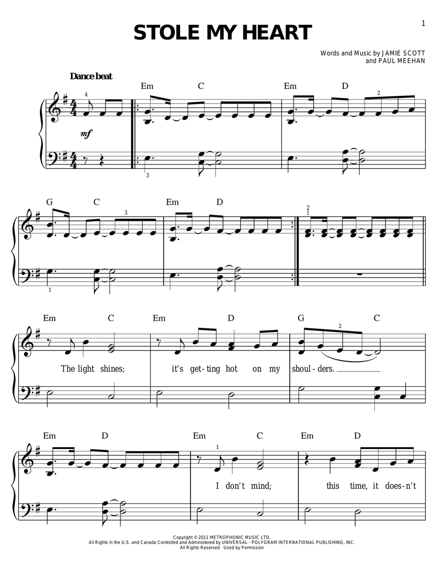 Stole My Heart Easy Piano scores gallery preview page 1