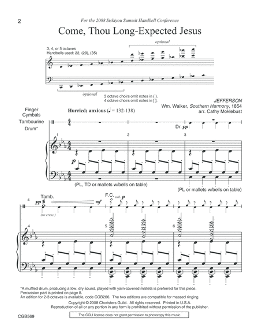 Come, Thou Long-Expected Jesus (3, 4 or 5 octaves) 5-Octaves scores gallery preview page 2