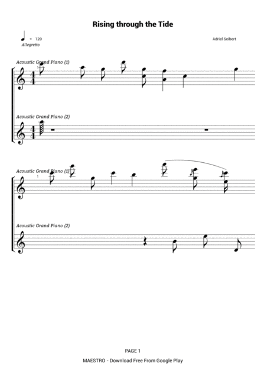 Dancing with the Tide Piano Solo scores gallery preview page 1