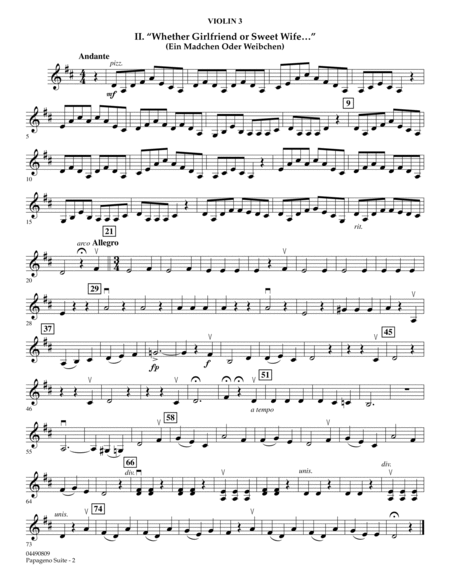 Papageno Suite - Violin 3 (Viola Treble Clef)