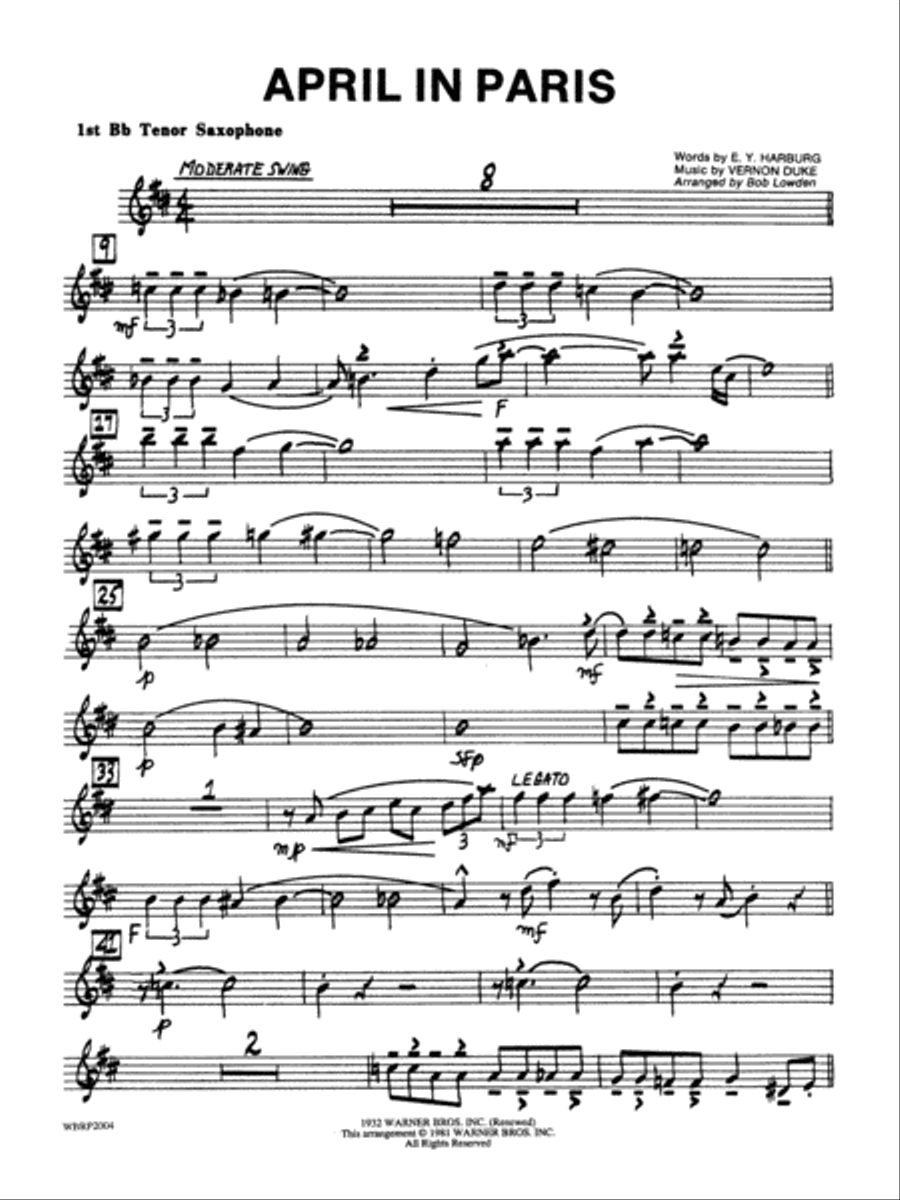 April in Paris: B-flat Tenor Saxophone Jazz Ensemble scores gallery preview page 1