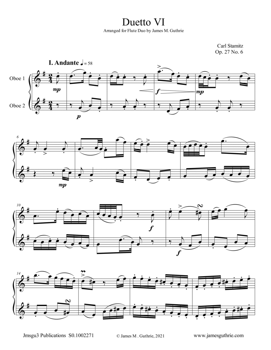 Stamitz: Duet Op. 27 No. 6 for Oboe Duo image number null