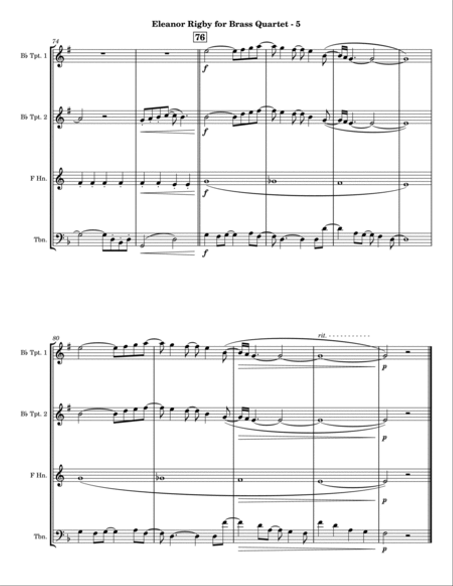 Eleanor Rigby Eleanor Rigby Brass Quartet scores gallery preview page 5