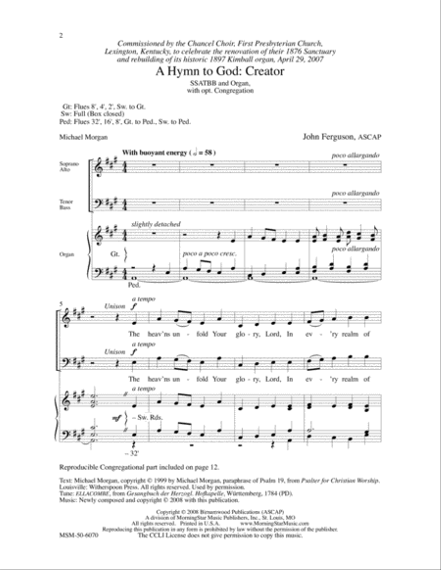 A Hymn to God: Creator SSATBB scores gallery preview page 2