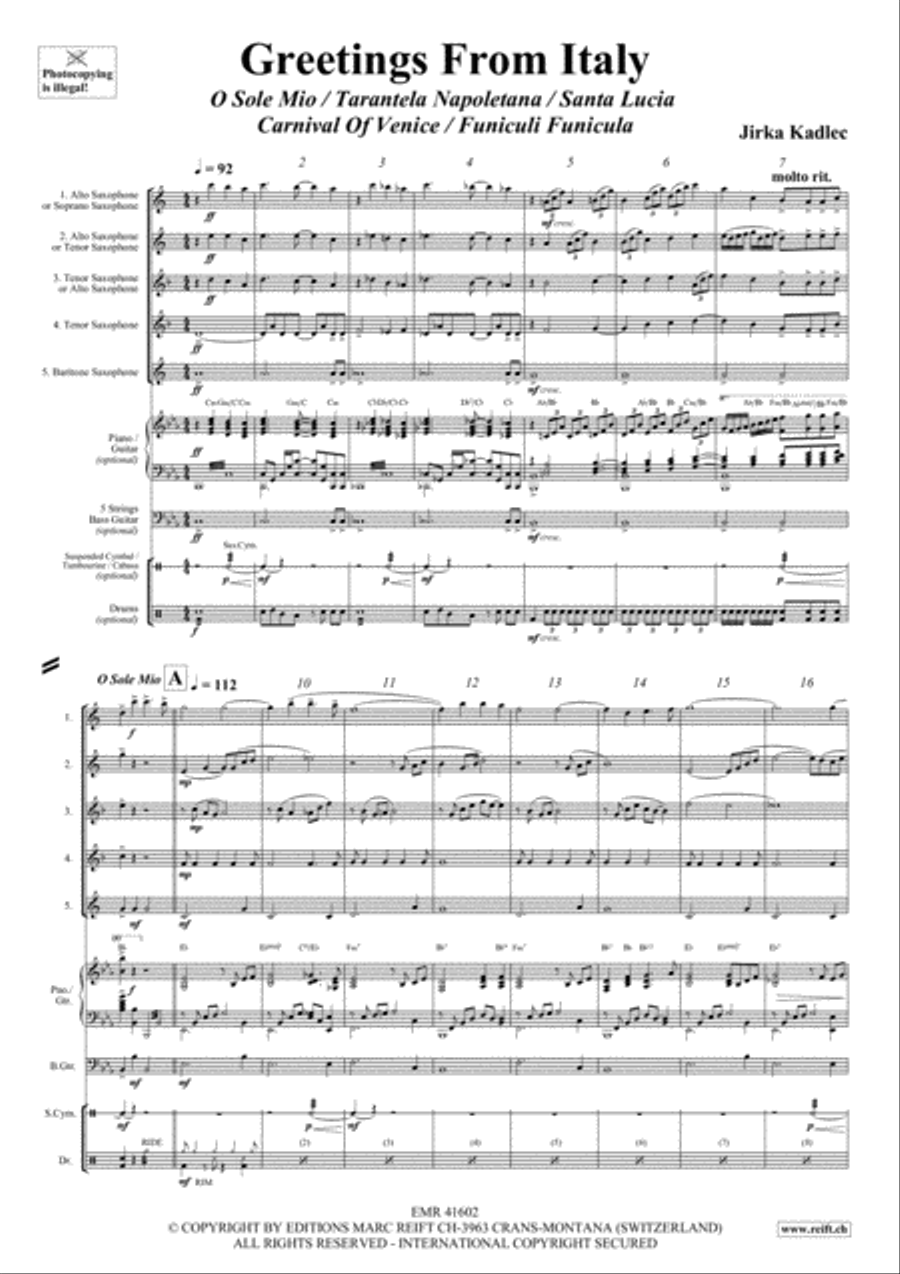Greetings From Italy Saxophone Quintet scores gallery preview page 3