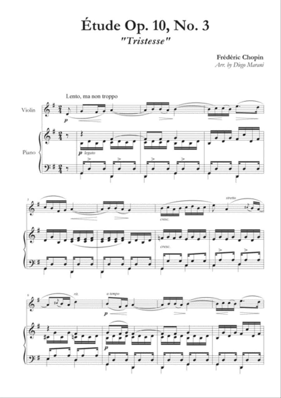 Etude Op. 10, No. 3 for Violin & Piano Violin Solo scores gallery preview page 2