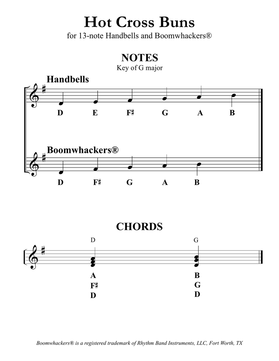 Hot Cross Buns (for 13-note Bells and Boomwhackers with Black and White Notes) Handbell Choir scores gallery preview page 3