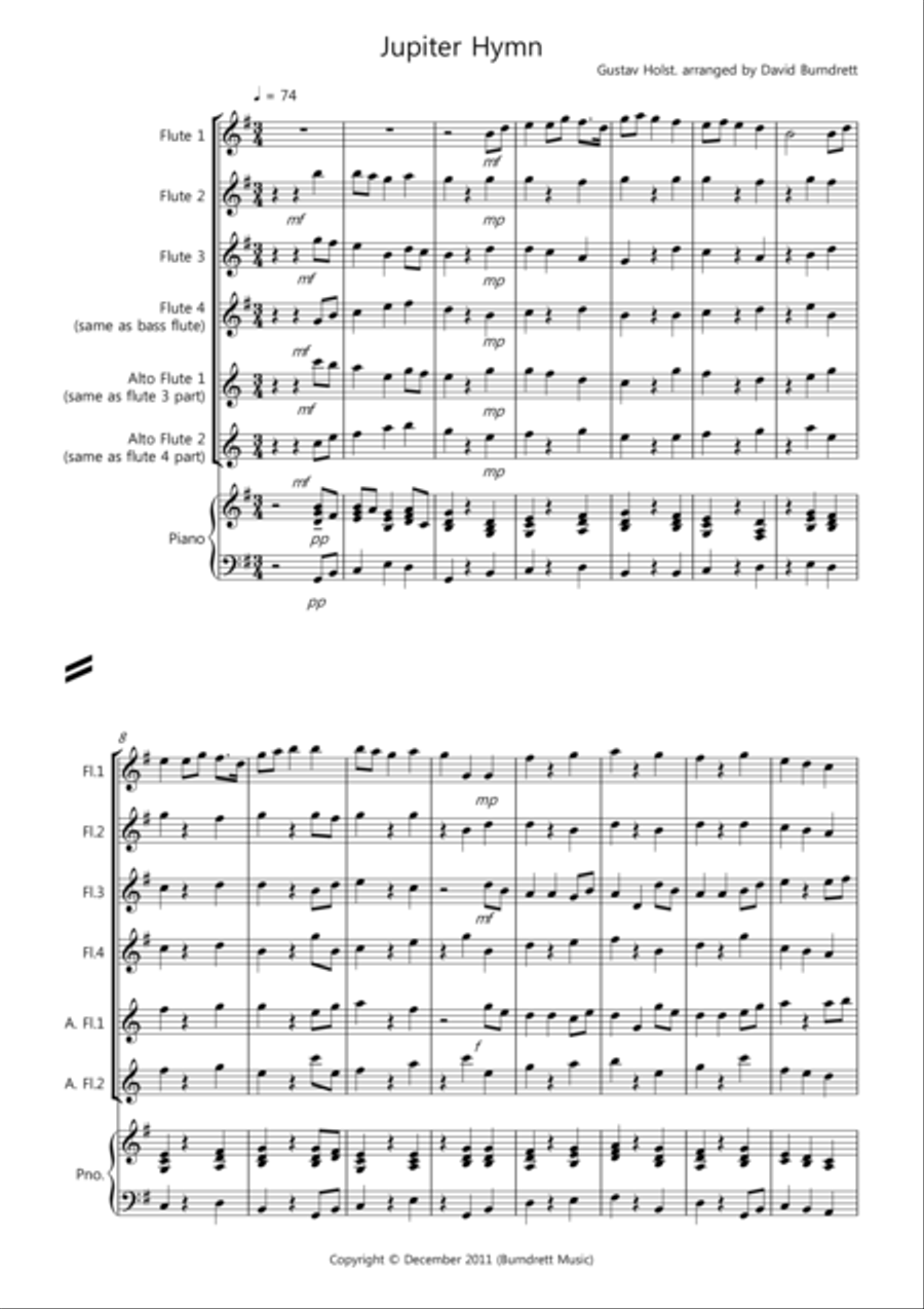 Jupiter Hymn for Flute Quartet Flute Quartet scores gallery preview page 1