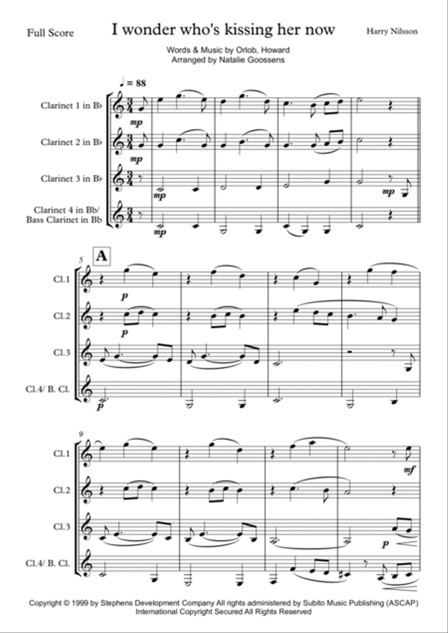 I Wonder Who's Kissing Her Now Woodwind Quartet scores gallery preview page 2