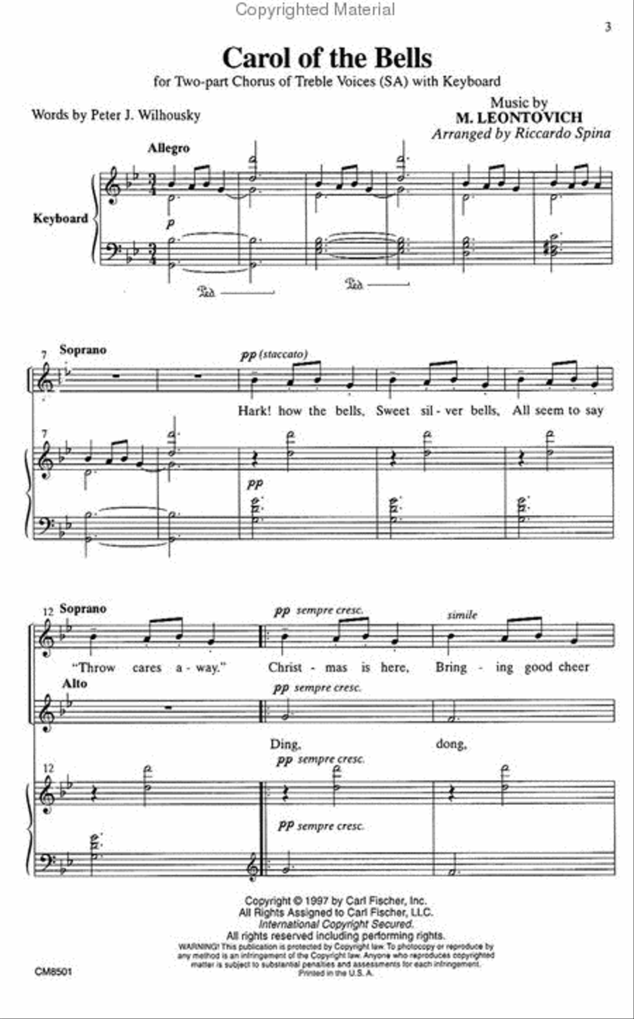 Carol of the Bells SA scores gallery preview page 2