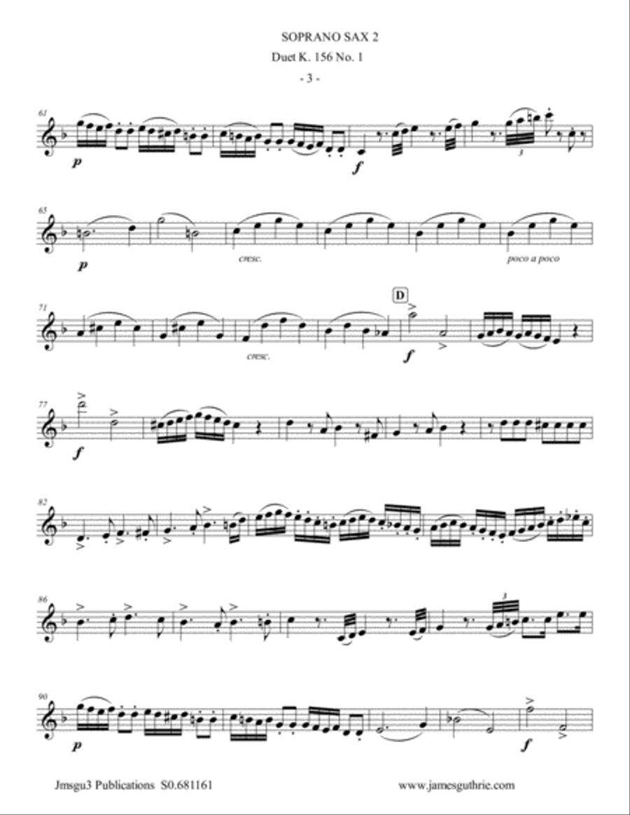 Mozart: Duet K. 156 No. 1 for Soprano Sax Duo Woodwind Duet scores gallery preview page 3