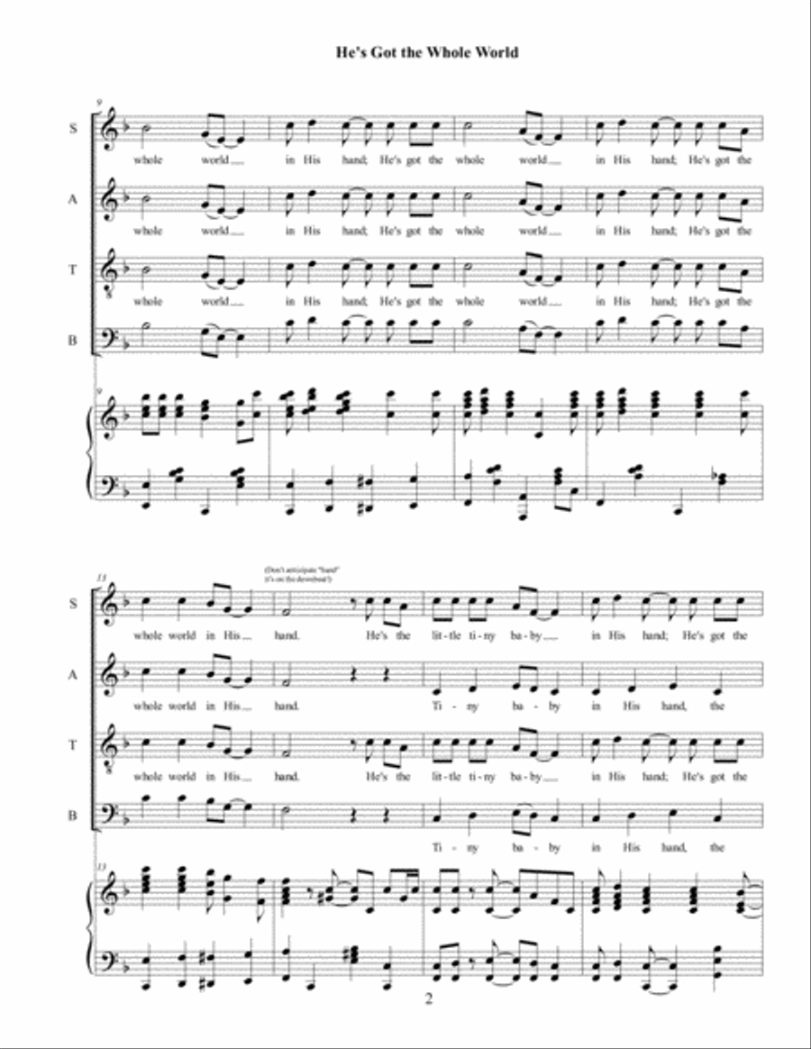 He's Got the Whole World in His Hand 4-Part scores gallery preview page 2