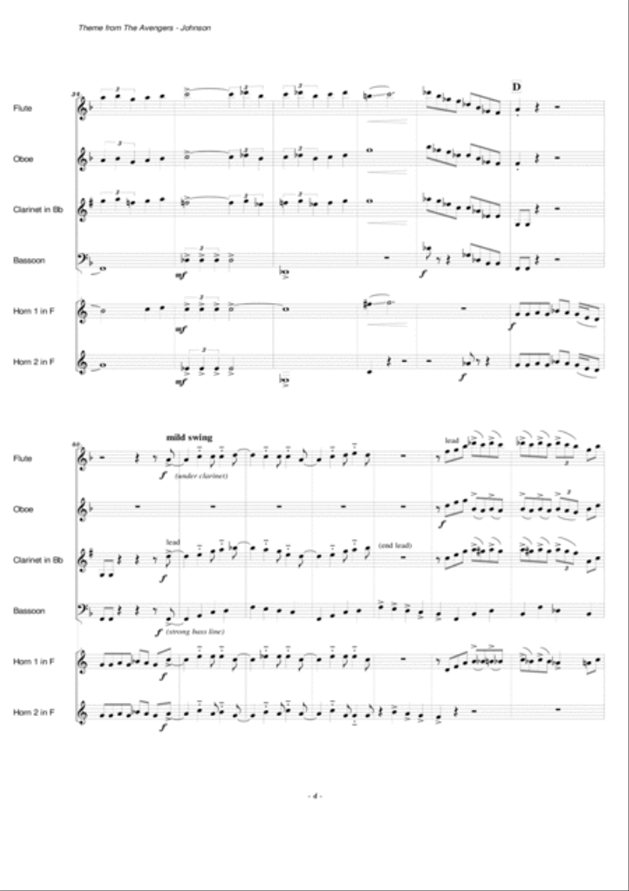 The Avengers Theme Woodwind Ensemble scores gallery preview page 5