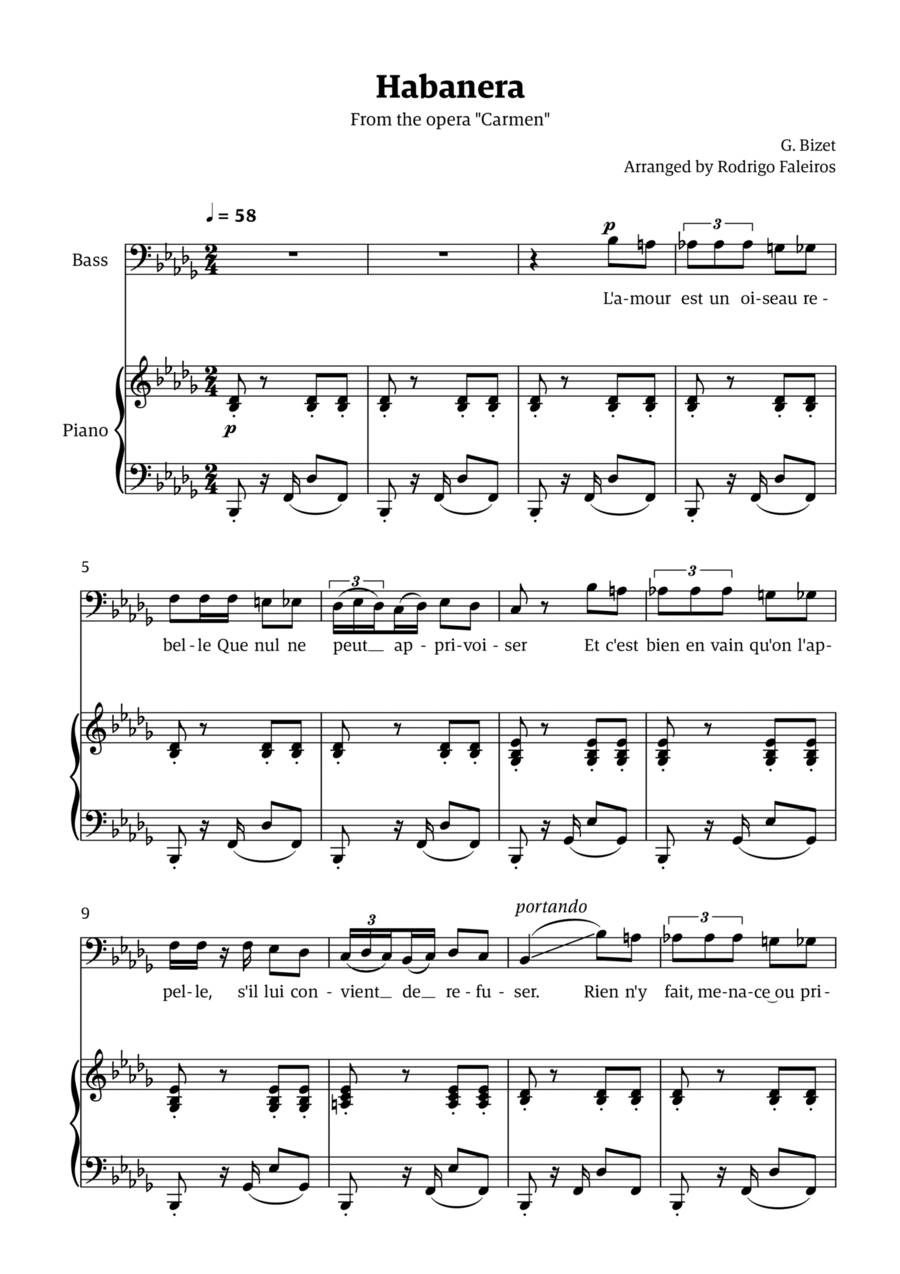Habanera (for bass - Bb minor/major) Chamber Music scores gallery preview page 1