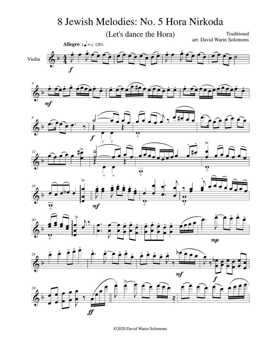 Variations on Hora Nirkoda (Let's dance the Hora) for violin solo Violin Solo scores gallery preview page 1