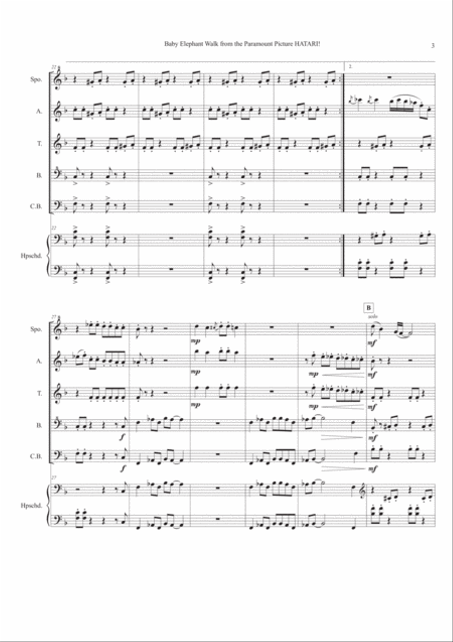 Baby Elephant Walk from the Paramount Picture HATARI! Small Ensemble scores gallery preview page 3