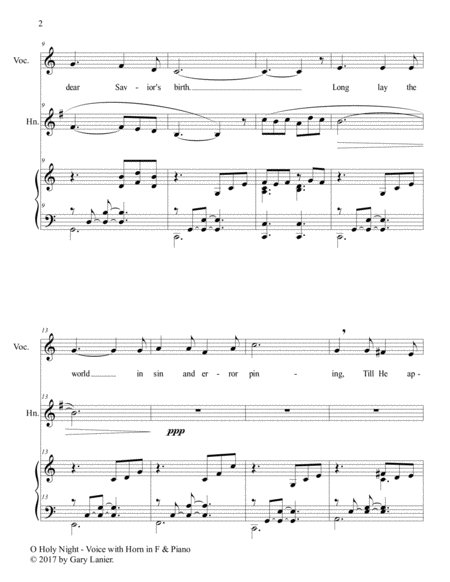 O HOLY NIGHT (Voice Solo with Horn in F & Piano - Score & Parts included) image number null