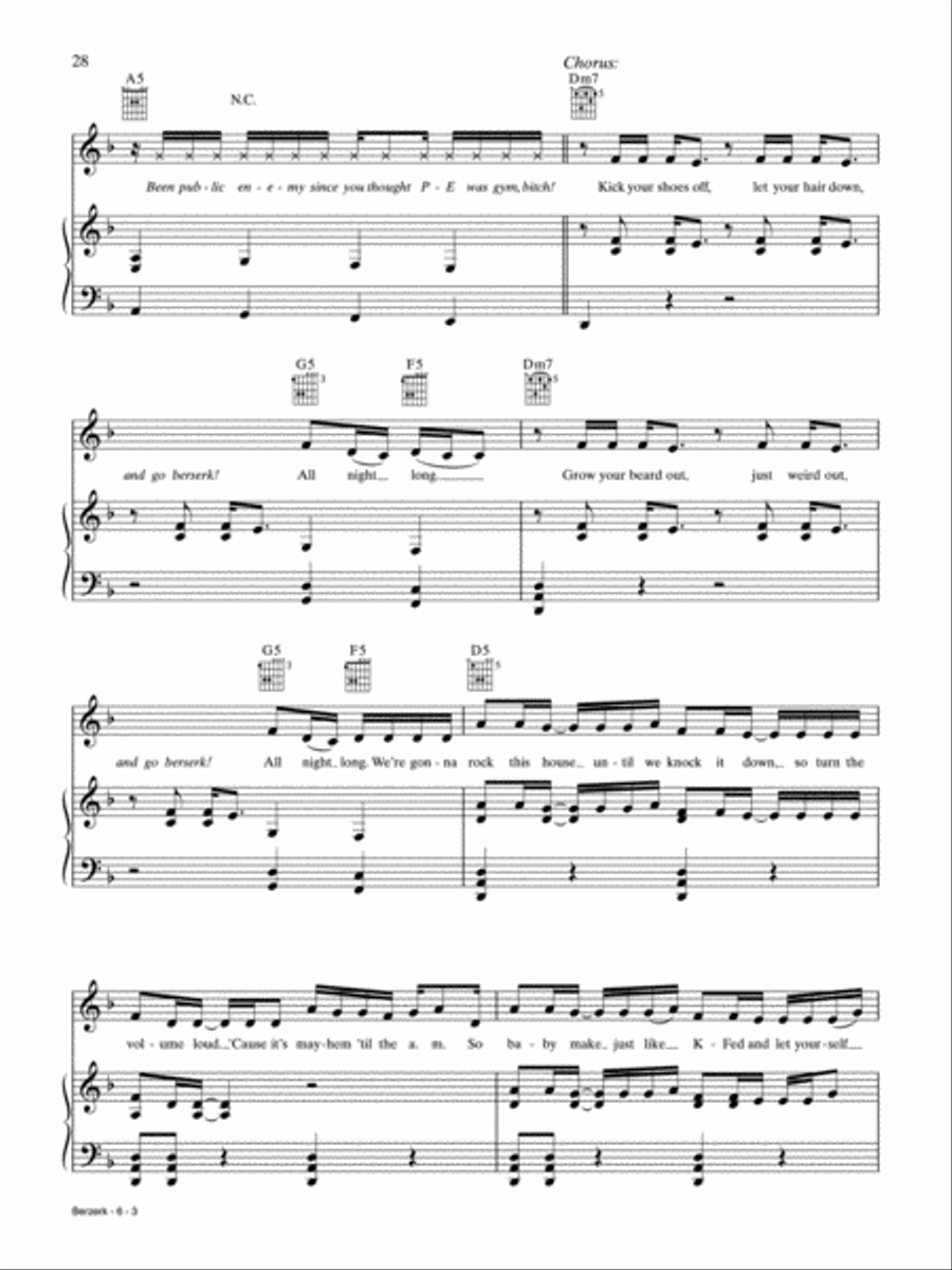 Berzerk Piano, Vocal, Guitar scores gallery preview page 3