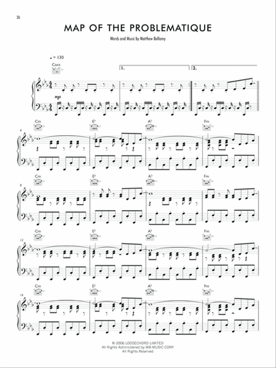 Map of the Problematique Piano, Vocal, Guitar scores gallery preview page 1