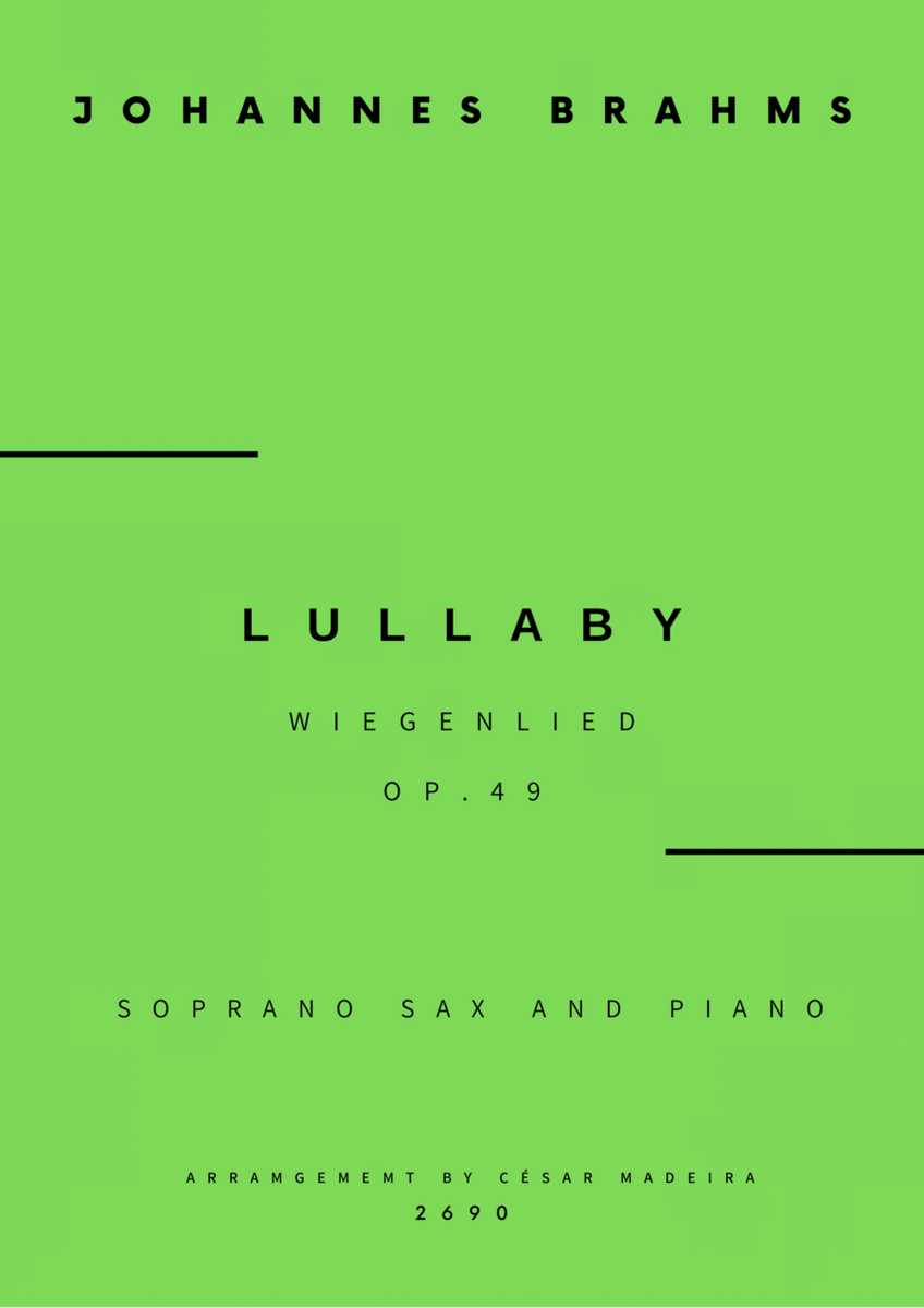 Brahms' Lullaby - Soprano Sax and Piano (Full Score and Parts) image number null