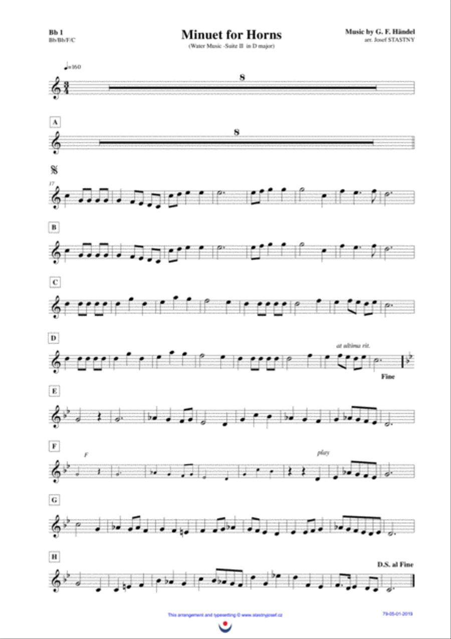 Menuet for Horns (Water Music) Brass Ensemble scores gallery preview page 3