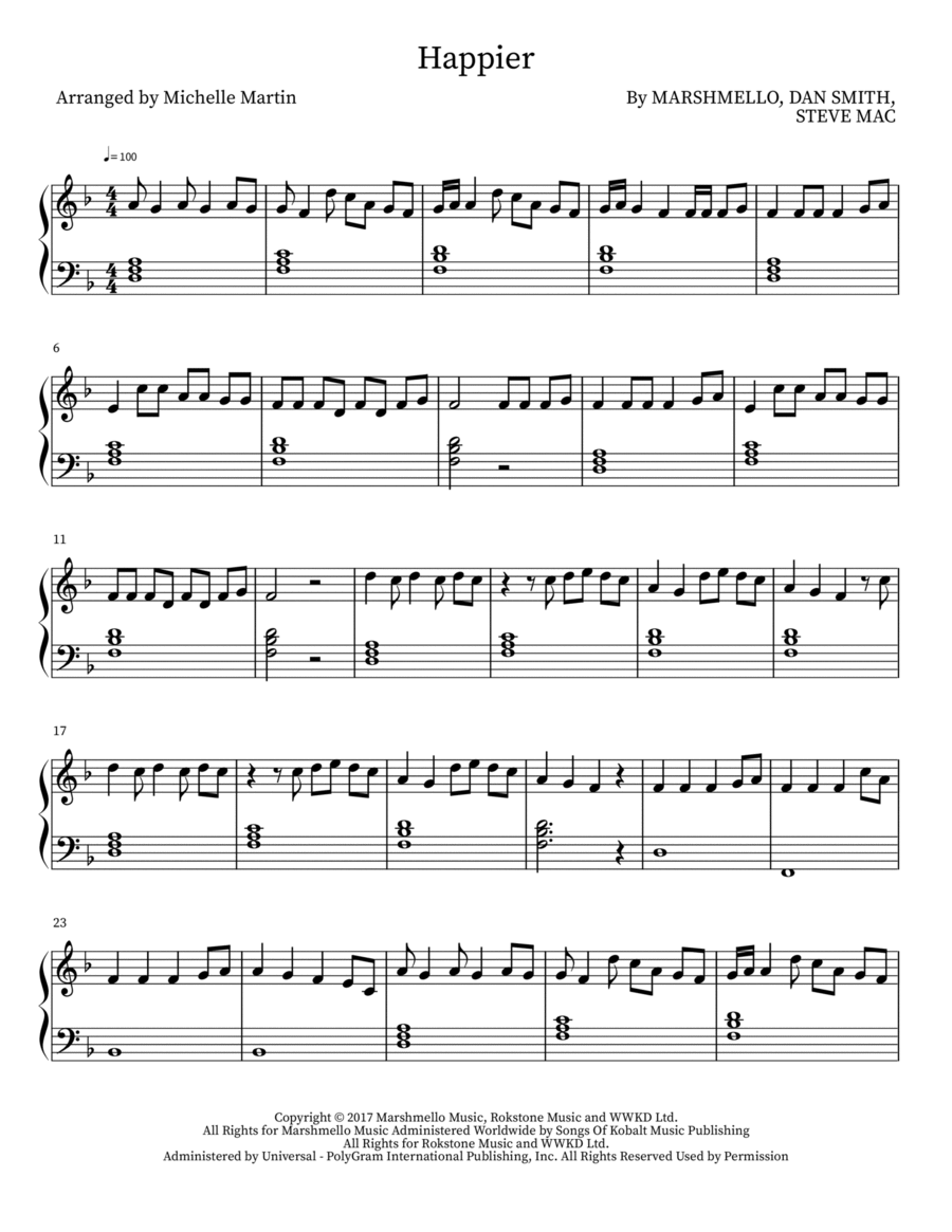 Happier Happier Piano Solo scores gallery preview page 1