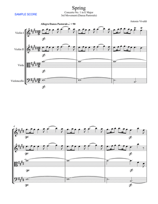Book cover for SPRING (La Primavera), 3rd. Mov., Danza Pastorale, String Quartet, Intermediate Level for 2 violins,