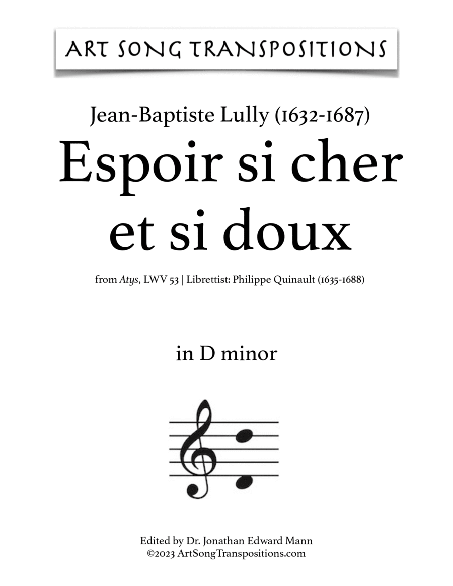 LULLY: Espoir si cher et si doux (transposed to D minor)