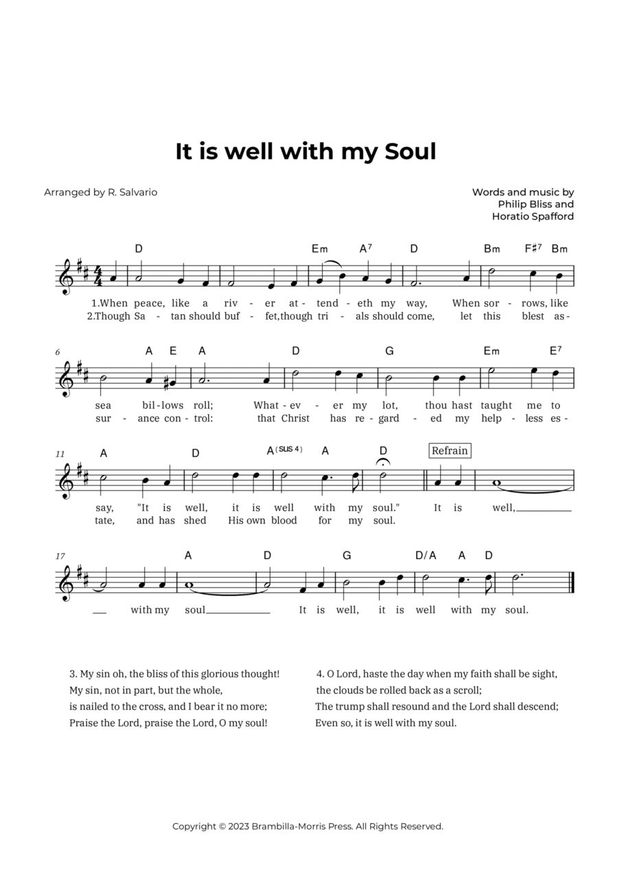 It is Well with My Soul (Key of D Major) Piano scores gallery preview page 1