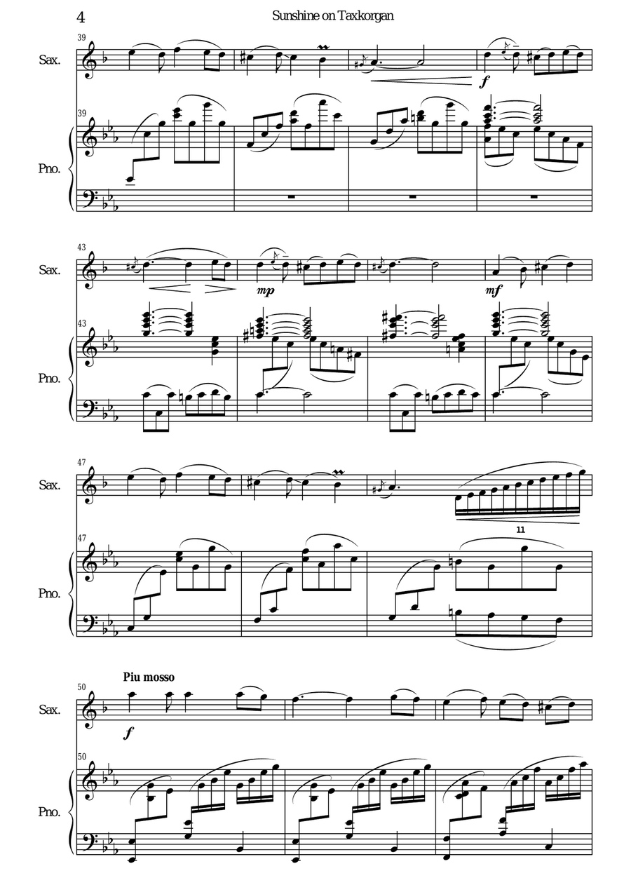 Sunshine on Taxkorgan - Sunshine on Tashkurgan, for saxophone and piano (Score + Solo part) Woodwind Duet scores gallery preview page 4