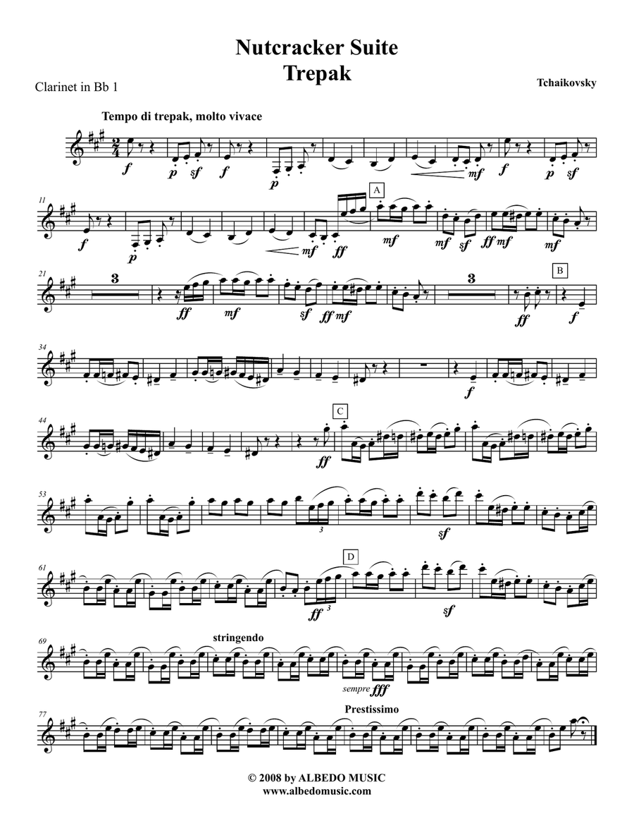 Tchaikovsky Nutcracker Suite Clarinet in Bb 1 Transposed Part