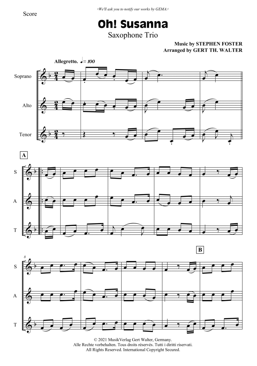 Oh! Susanna Oh! Susanna Woodwind Quartet scores gallery preview page 1