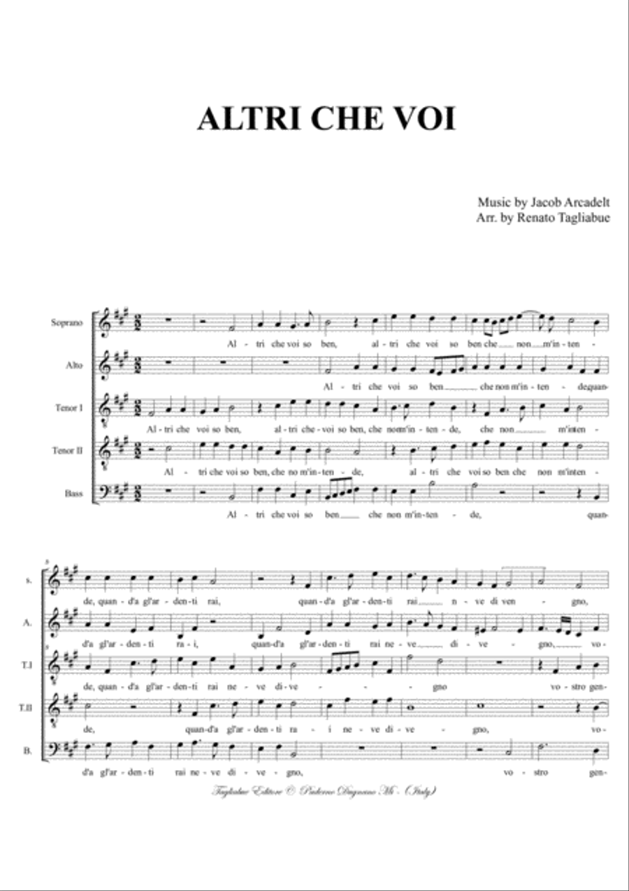 ALTRI CHE VOI - Arcadelt - Arr. for SATTB Choir SATTB scores gallery preview page 2