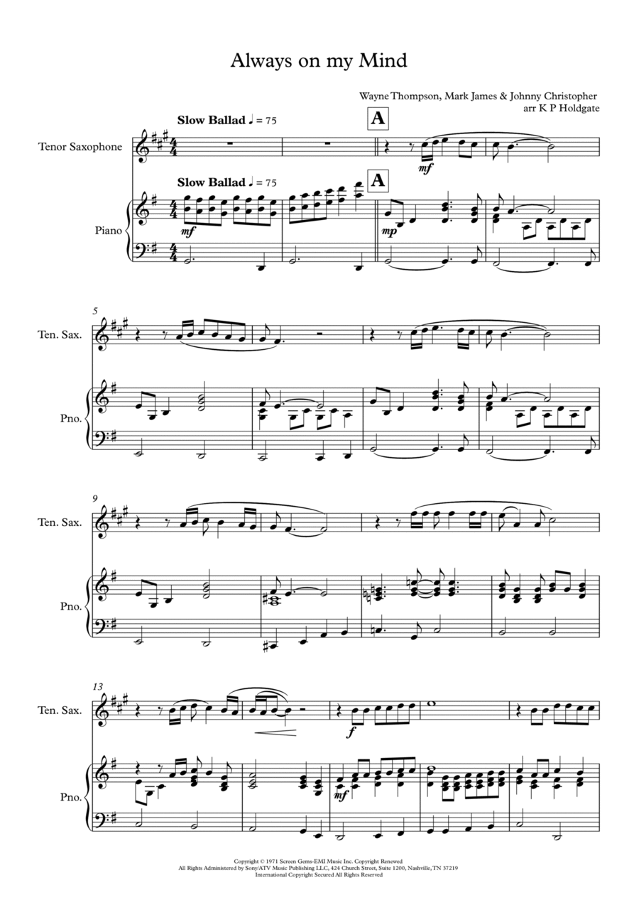 Always On My Mind Tenor Saxophone scores gallery preview page 1