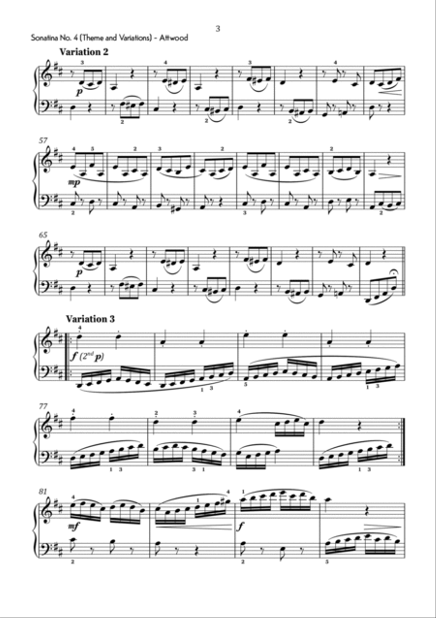 Attwood - Theme and Variations from Sonatina No. 4 in D Major - Intermediate Chamber Music scores gallery preview page 4