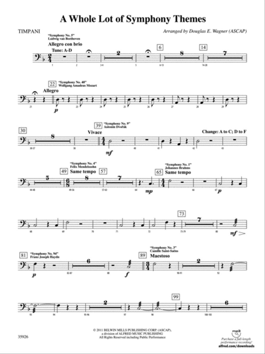 A Whole Lot of Symphony Themes: Timpani Full Orchestra scores gallery preview page 1