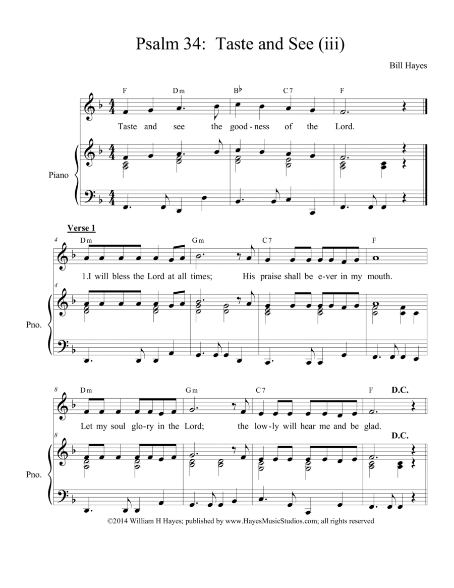 Psalm 34: Taste and See (iii) (piano/vocal) Voice scores gallery preview page 1