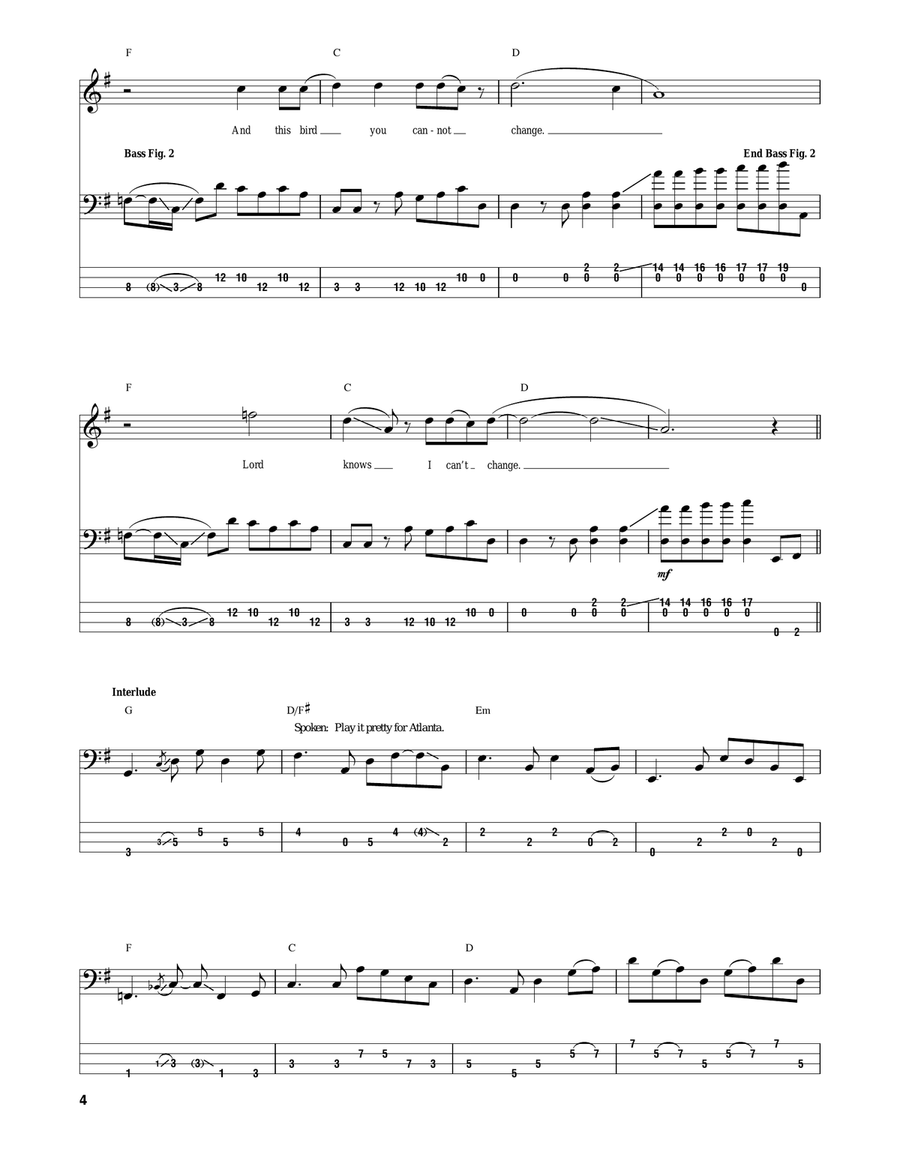 Free Bird Free Bird Bass Guitar Tablature scores gallery preview page 4