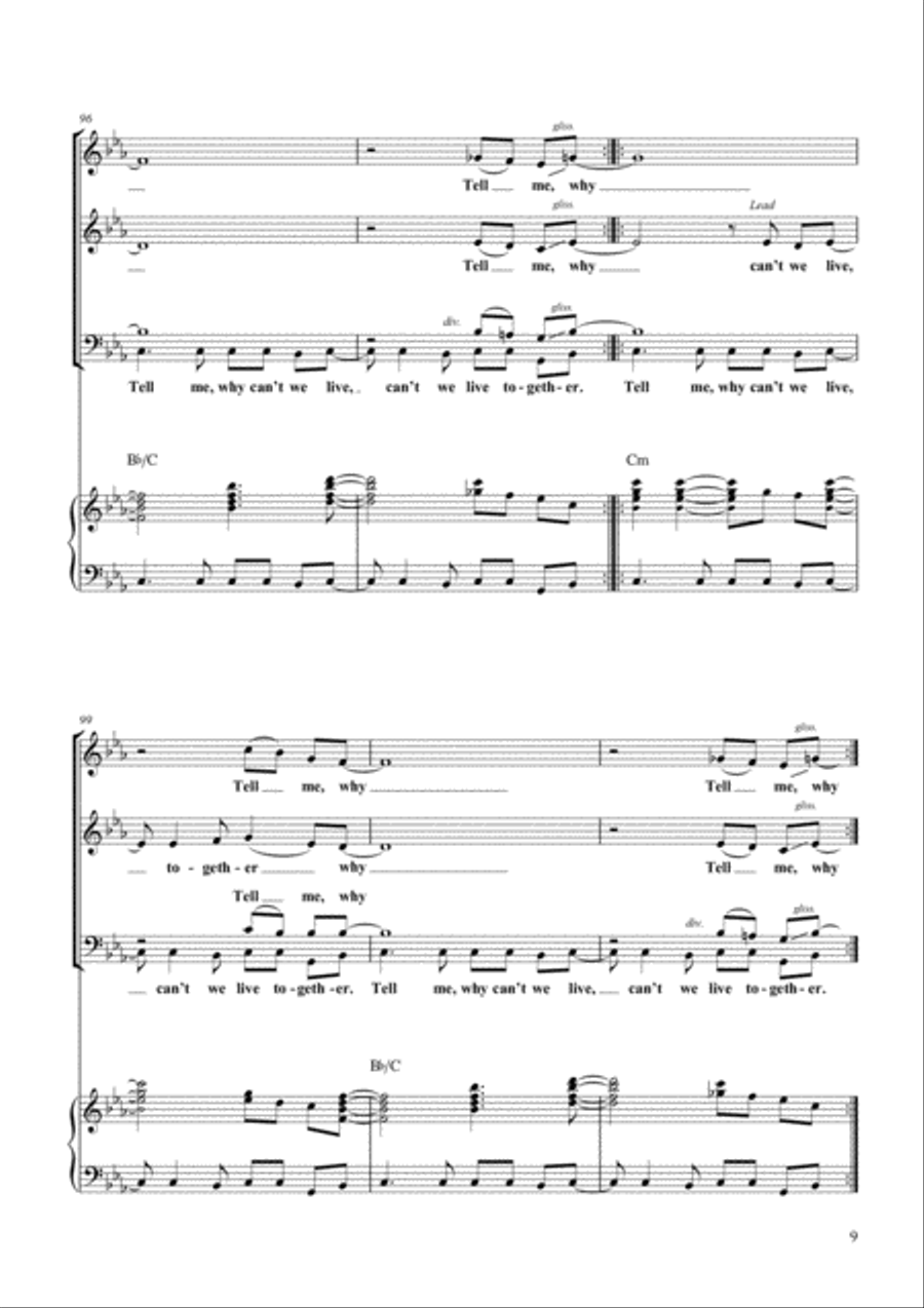 Why Can't We Live Together 4-Part scores gallery preview page 5