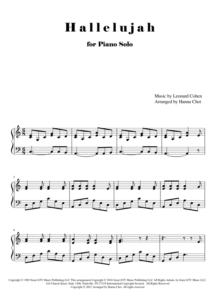 Hallelujah Hallelujah Piano Solo scores gallery preview page 1