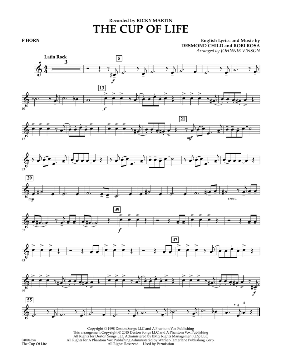 The Cup of Life - F Horn Concert Band scores gallery preview page 1