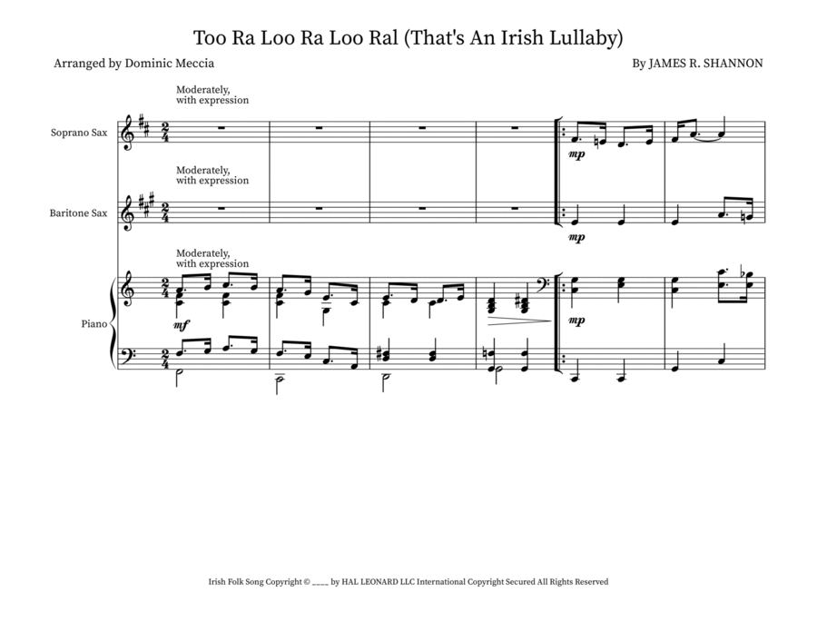 Too Ra Loo Ra Loo Ral (That's An Irish Lullaby) Small Ensemble scores gallery preview page 1