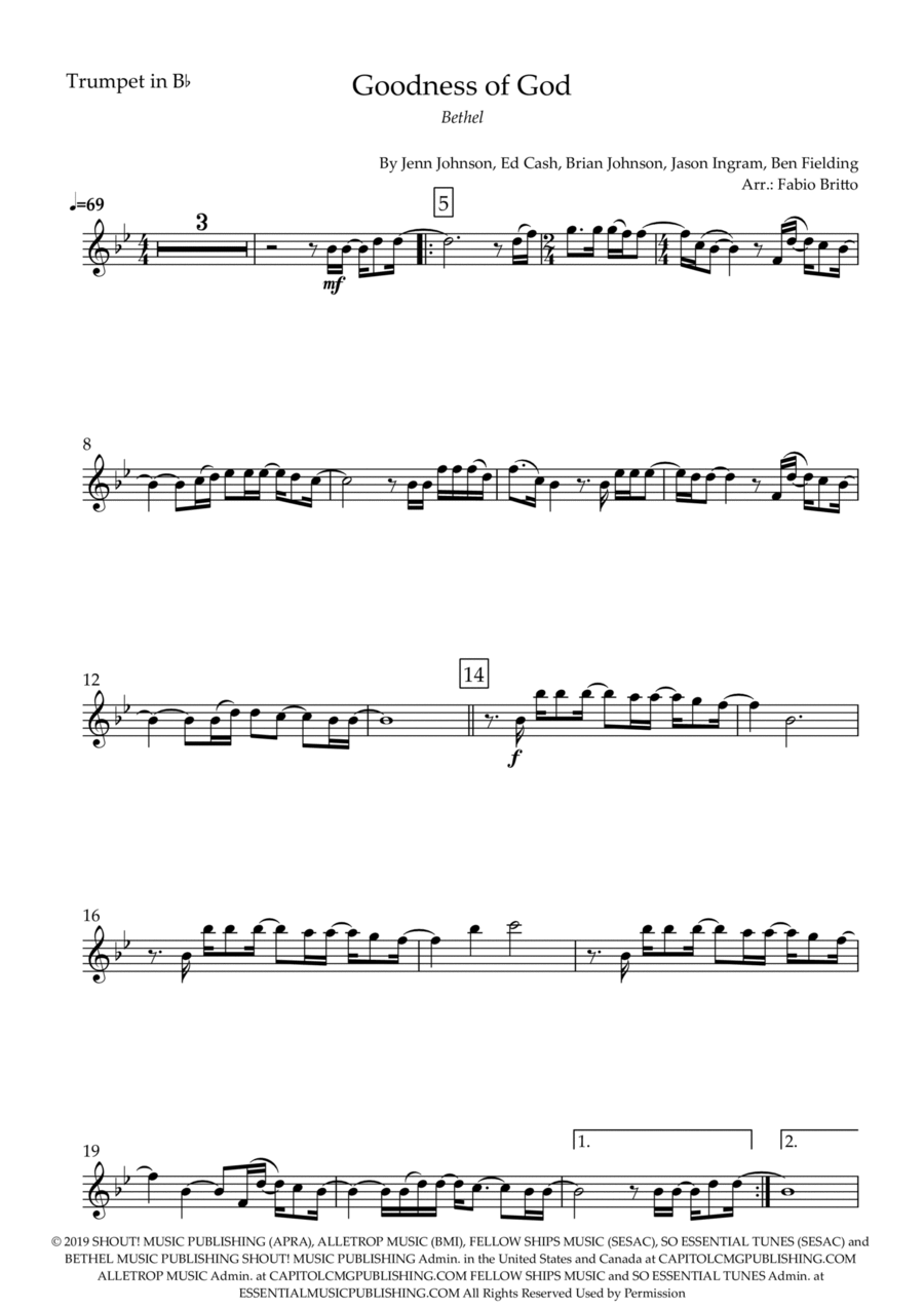 Goodness Of God B-Flat Trumpet scores gallery preview page 1