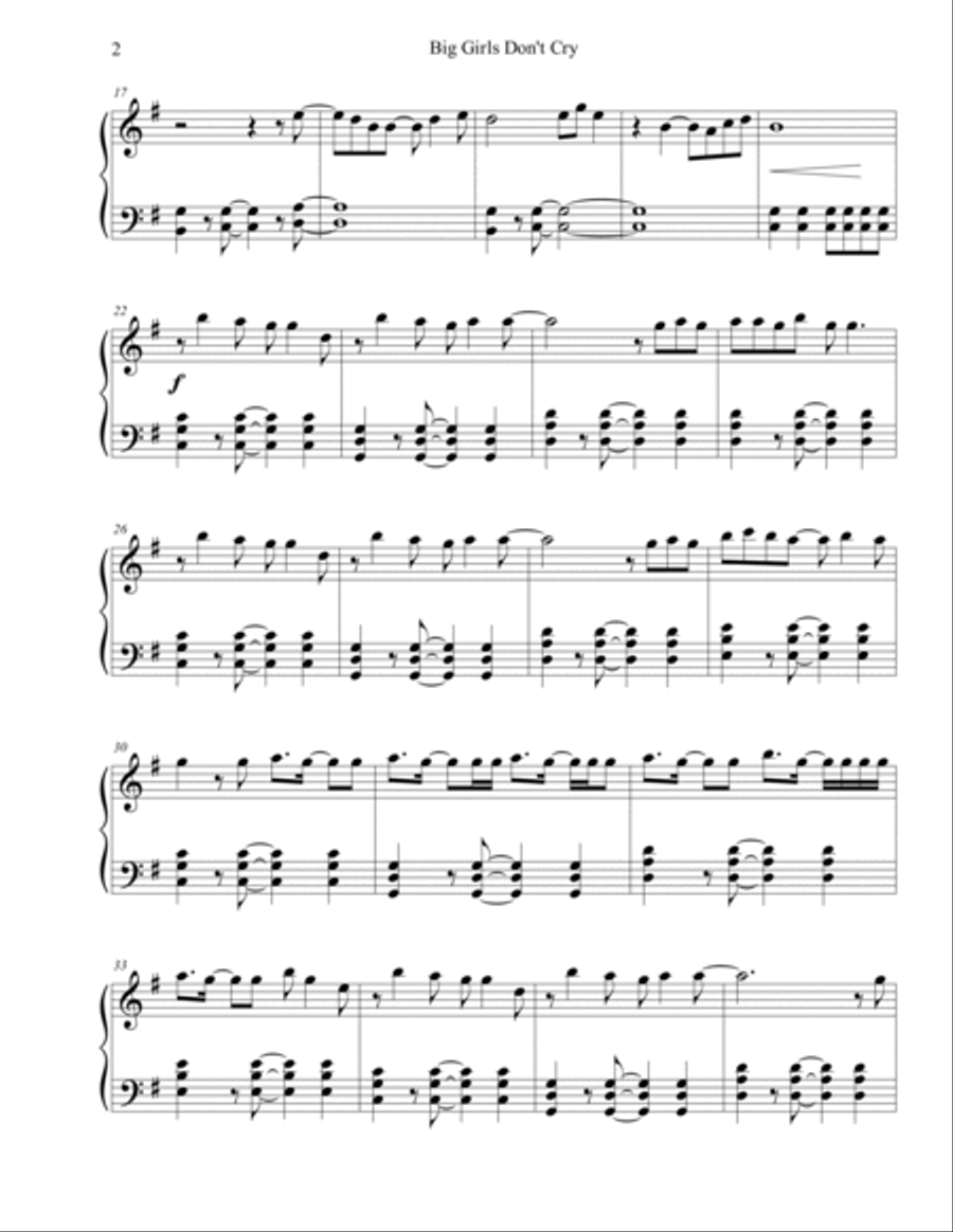 Big Girls Don't Cry Big Girls Don't Cry Piano Solo scores gallery preview page 2