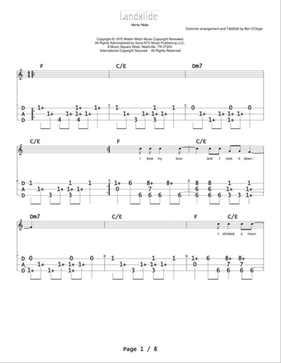 Landslide Dulcimer scores gallery preview page 1