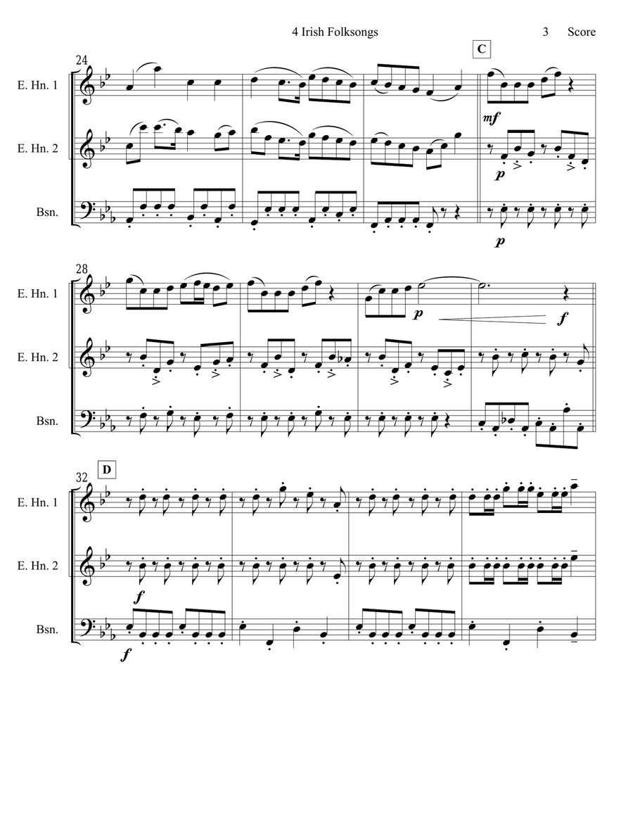 4 Irish Folksongs set for 2 English Horns and Bassoon Trio Woodwind Trio scores gallery preview page 4