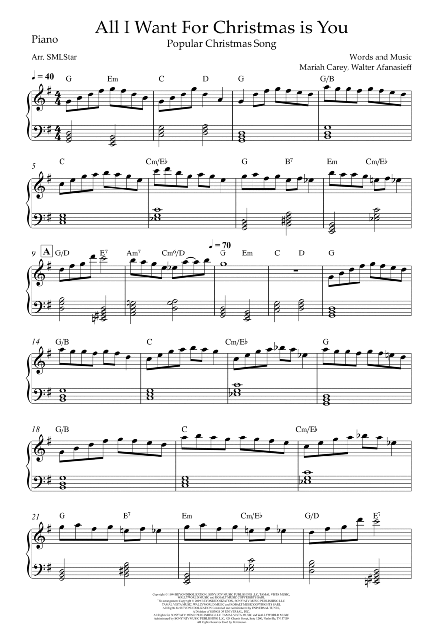 All I Want For Christmas Is You Easy Piano scores gallery preview page 1