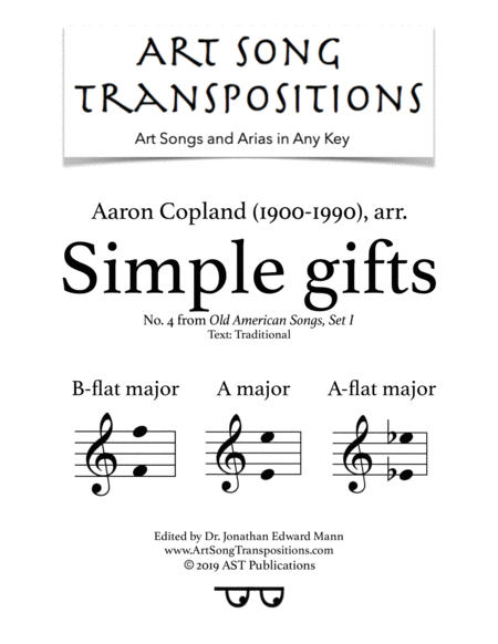 Simple gifts (in 3 high keys: B-flat, A, A-flat major)